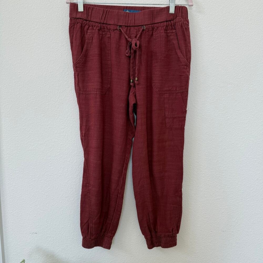 DEMOCRACY Jogger Pants Red Wine Pull-On‎ Mid Rise Drawstring Pockets Women M